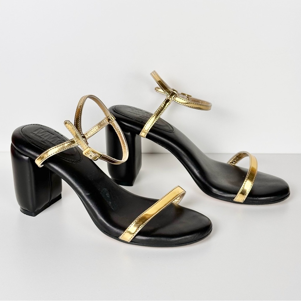 MM6 Maison Margiela Metallic Effect Leather Heeled Sandals In Black/Gold 38